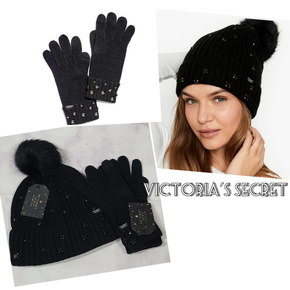 Victoria's Secret Accessories - Victoria's Secret Luxe Gem Hat and Gloves Set